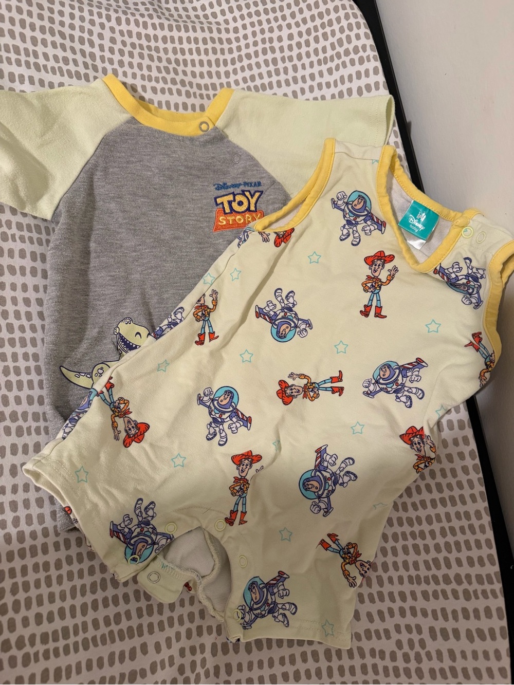 Disney Toy Story Yellow and Gray Baby Onesie Set